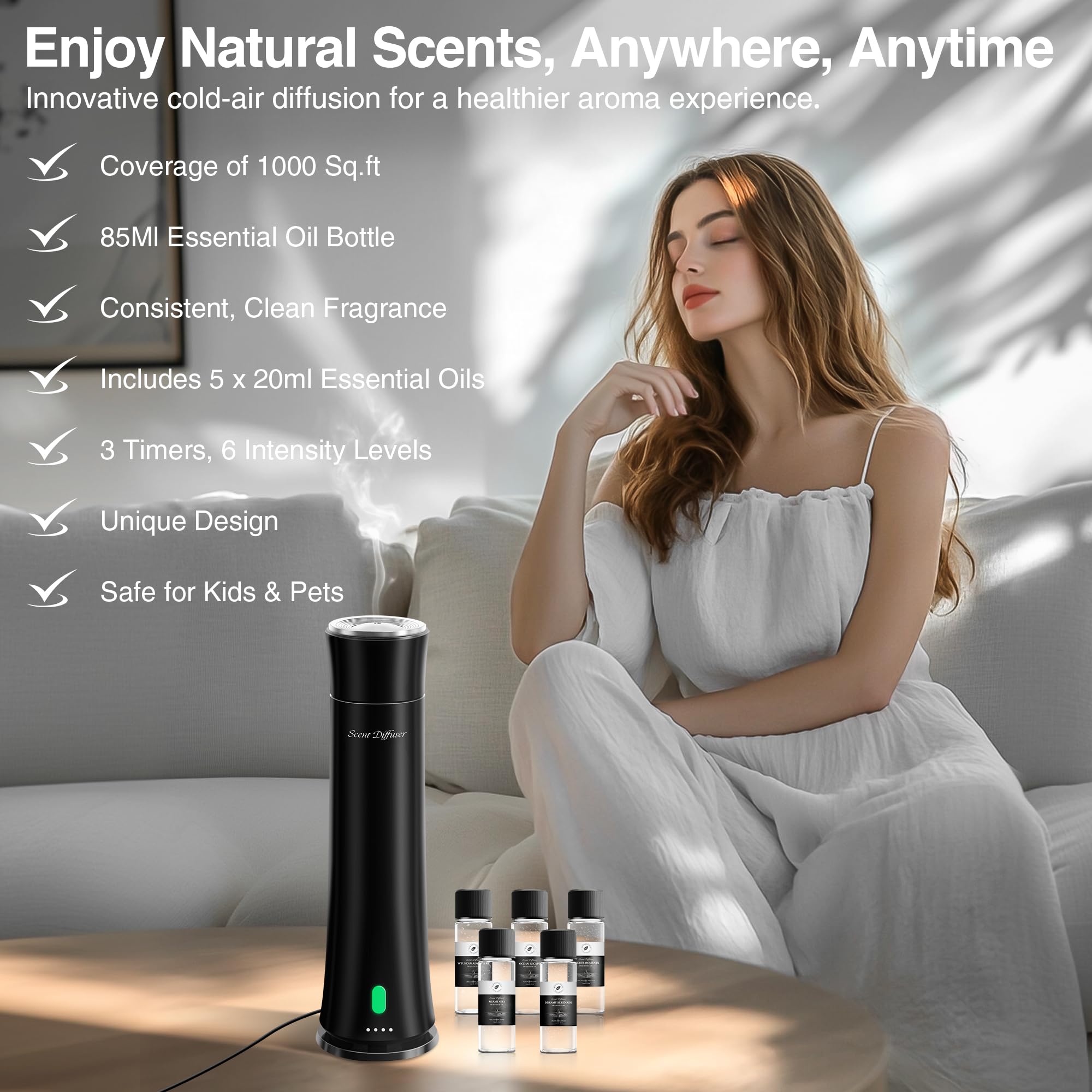 CHHZTEC hotel diffuser 5 oils bottles ready for personalized aromatherapy.
