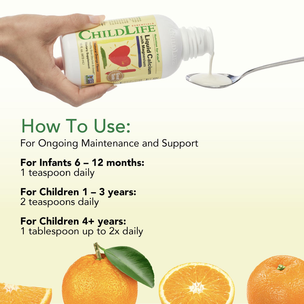 ChildLife Essentials bottle label highlights gluten-free and non-GMO properties.