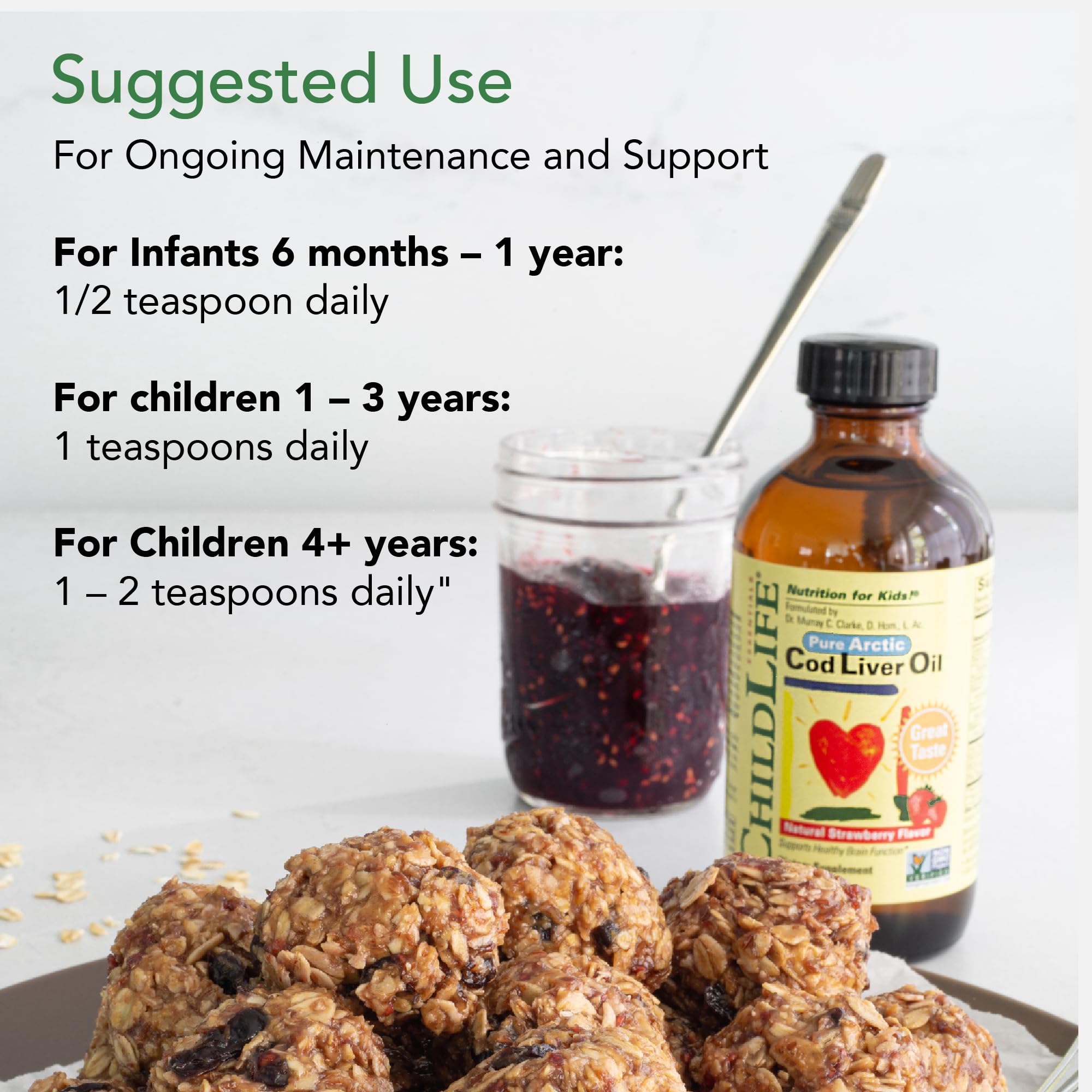CHILDLIFE ESSENTIALS omega-3 cod liver oil bottle promotes healthy eye health and cognition.