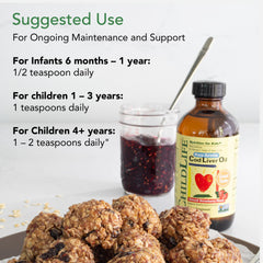 CHILDLIFE ESSENTIALS omega-3 cod liver oil bottle promotes healthy eye health and cognition.