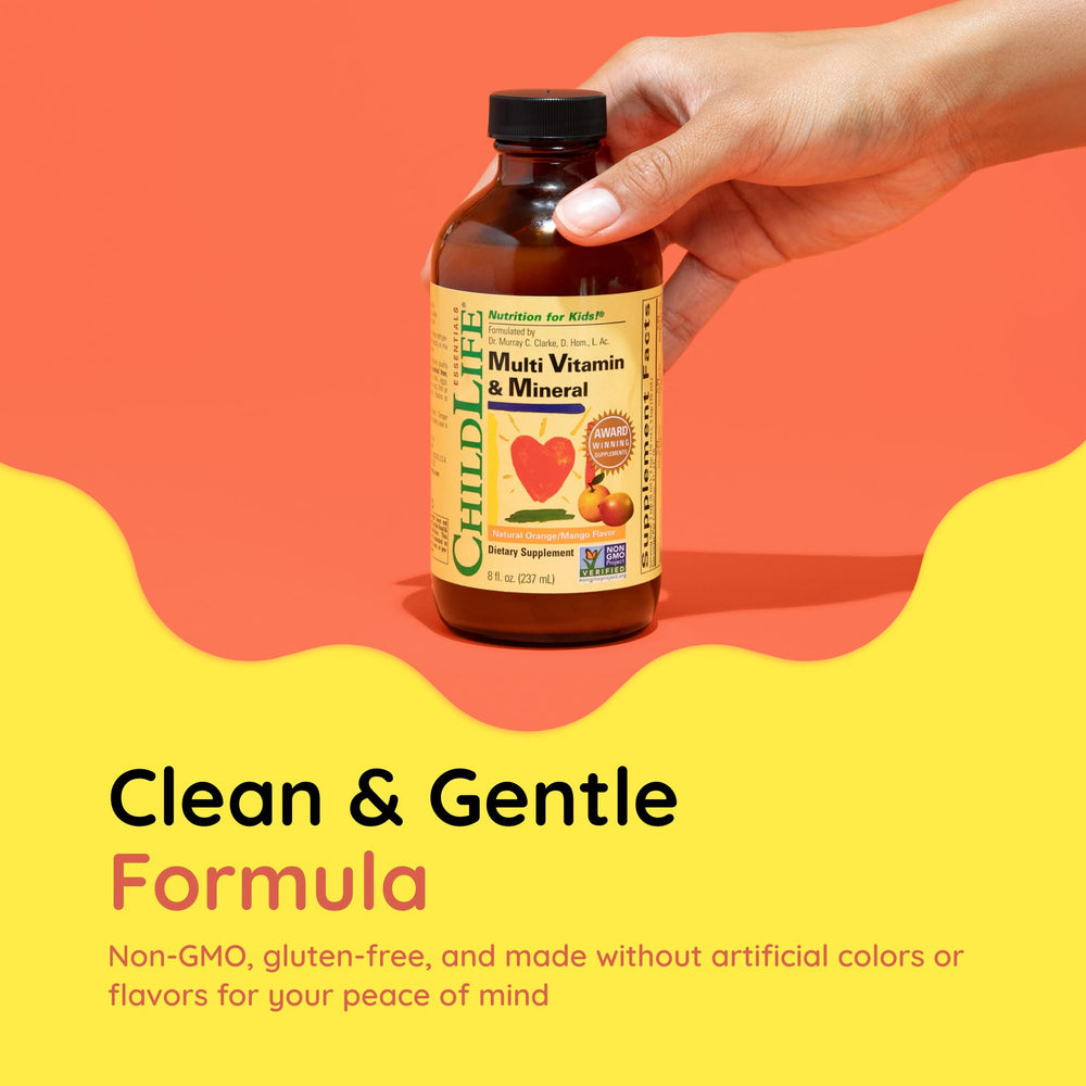 CHILDLIFE Essentials dosing guidance by age helps caregivers measure servings.