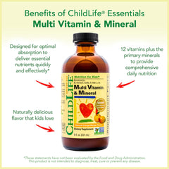 CHILDLIFE ESSENTIALS nutrition label highlighting 12 vitamins and minerals