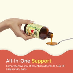 CHILDLIFE Essentials bottle pouring demonstrates easy daily supplementation.