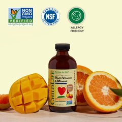 CHILDLIFE ESSENTIALS close-up of the liquid multivitamin pour and texture