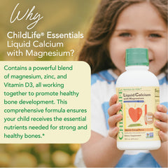 ChildLife Essentials liquid calcium bottle with vitamin D3 supports balanced nutrients.