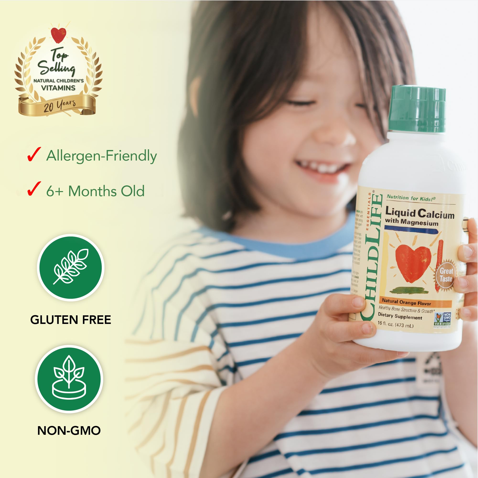 ChildLife Essentials label highlights gluten-free and non-GMO safety.