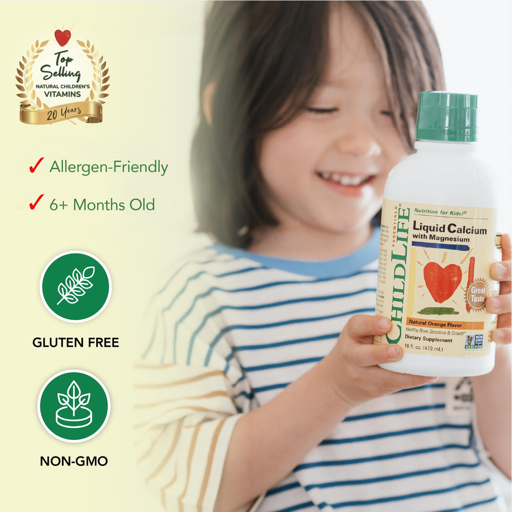 ChildLife Essentials label highlights gluten-free and non-GMO safety.
