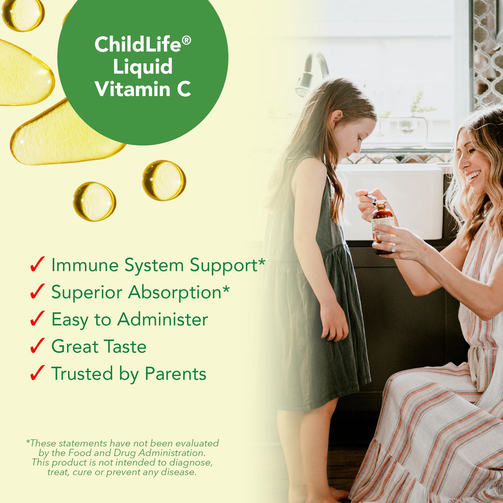 ChildLife Essentials orange flavor label close-up emphasizes natural taste.