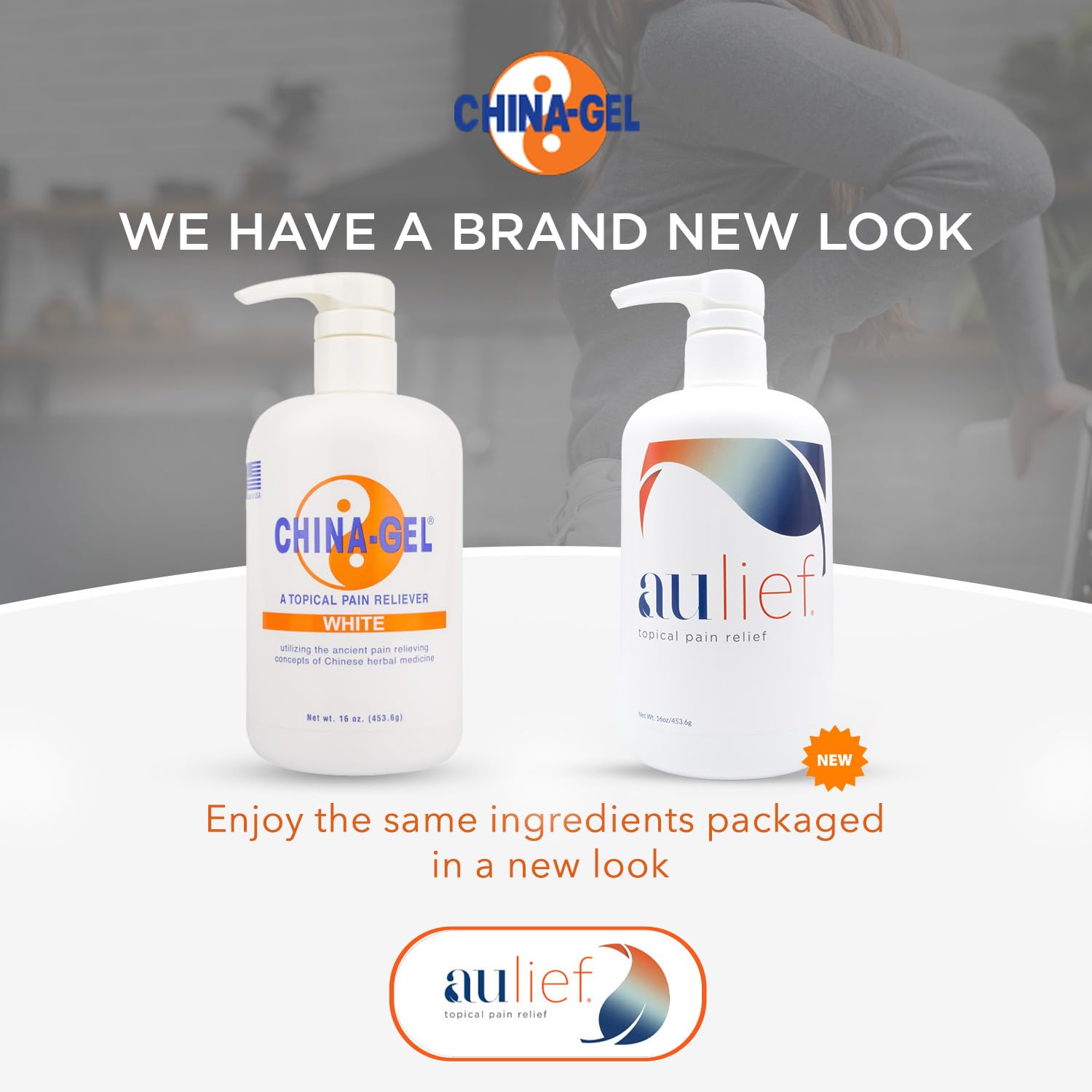 China-Gel Aulief cream being applied to skin for targeted relief.
