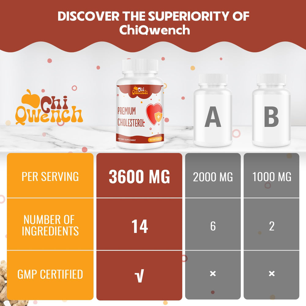ChiQwench omega-3 garlic softgels showing heart-supporting nutrients.