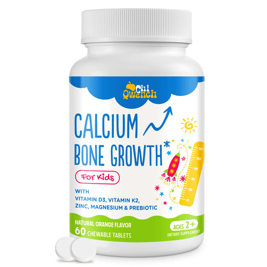 ChiQwench orange chewables bottle for kids' bone support and daily nourishment.