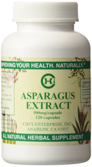 Chi's Enterprise asparagus extract bottle showing 120 capsules for daily use