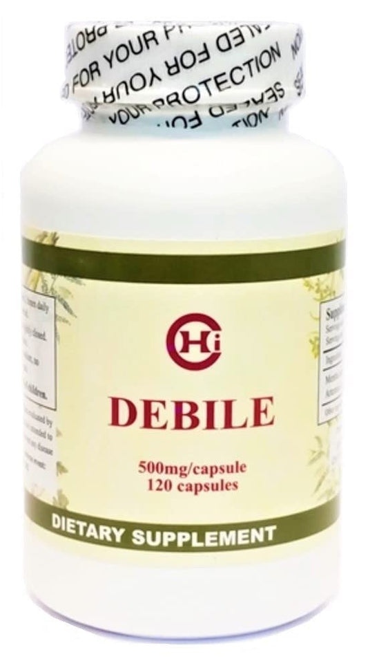 Chi's Enterprise Debile bottle with label, showcasing a traditional herbal blend for digestive balance