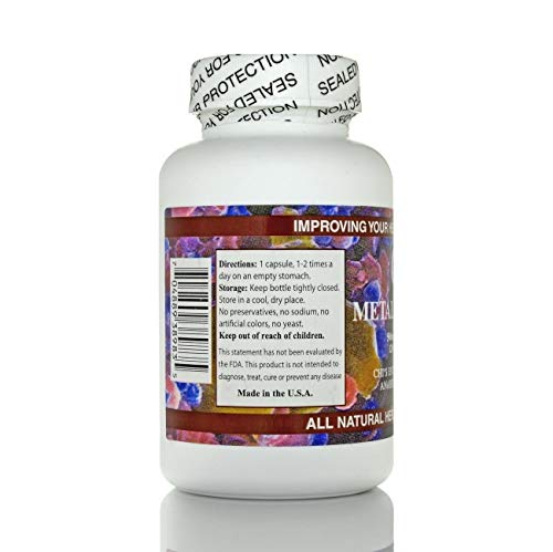 Chi's Enterprise Metal Flush bottle label close-up, herbal blend for daily wellness.