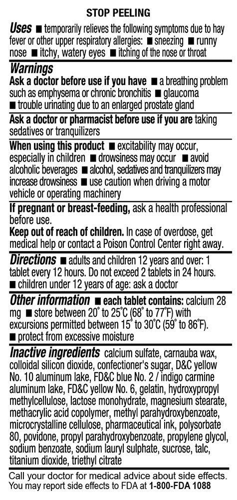 Chlor-Trimeton dosage instructions card beside the tablets.