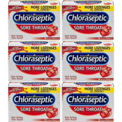 Chloraseptic cherry lozenge pack of 6 for convenient home or travel relief.
