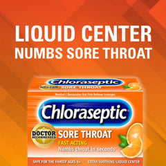 Close-up of Chloraseptic Citrus lozenge liquid center for soothing sensation