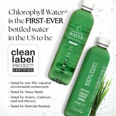 Chlorophyll Water packaging features recycling and sustainability cues.
