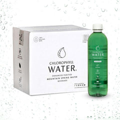 Chlorophyll Water vitamin-label close-up highlights A, B12, C, D3.