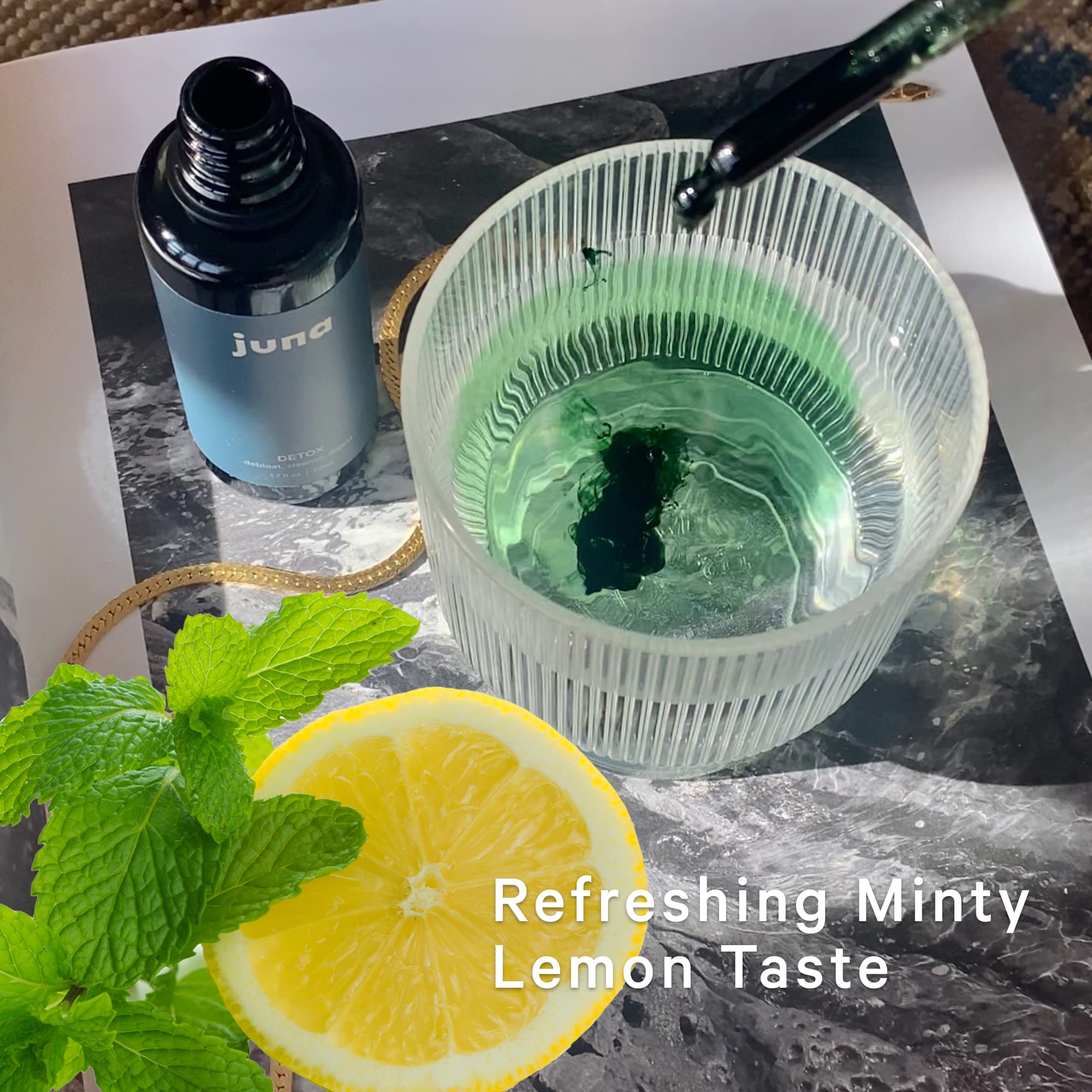 White mulberry leaf chlorophyll source in Juna drops supports daily hydration.