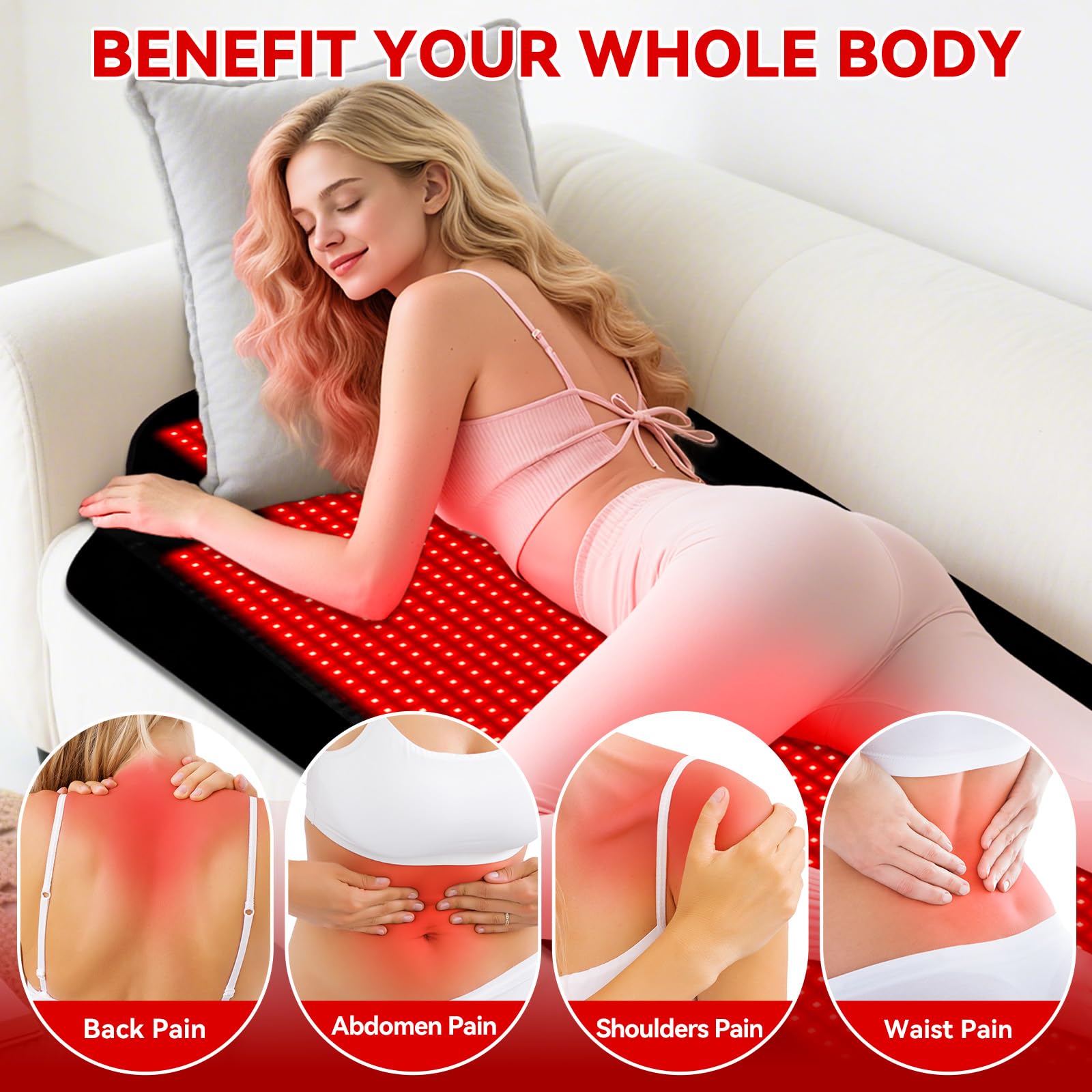 Cholas mat demonstrates dual wavelengths 660nm and 850nm for wellness.