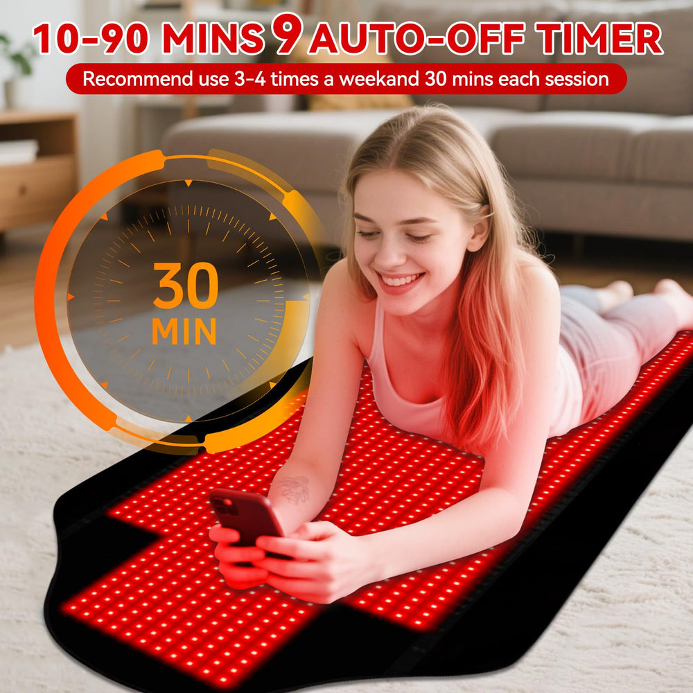 Cholas red light mat features adjustable pulse modes for personalized sessions.