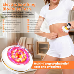 Choufaly cellulite tool on thigh in use for deeper tissue massage.