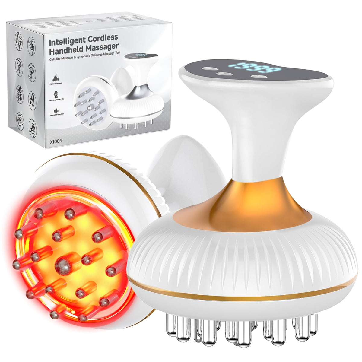 Choufaly lymphatic drainage massager front view showing potential swelling relief.