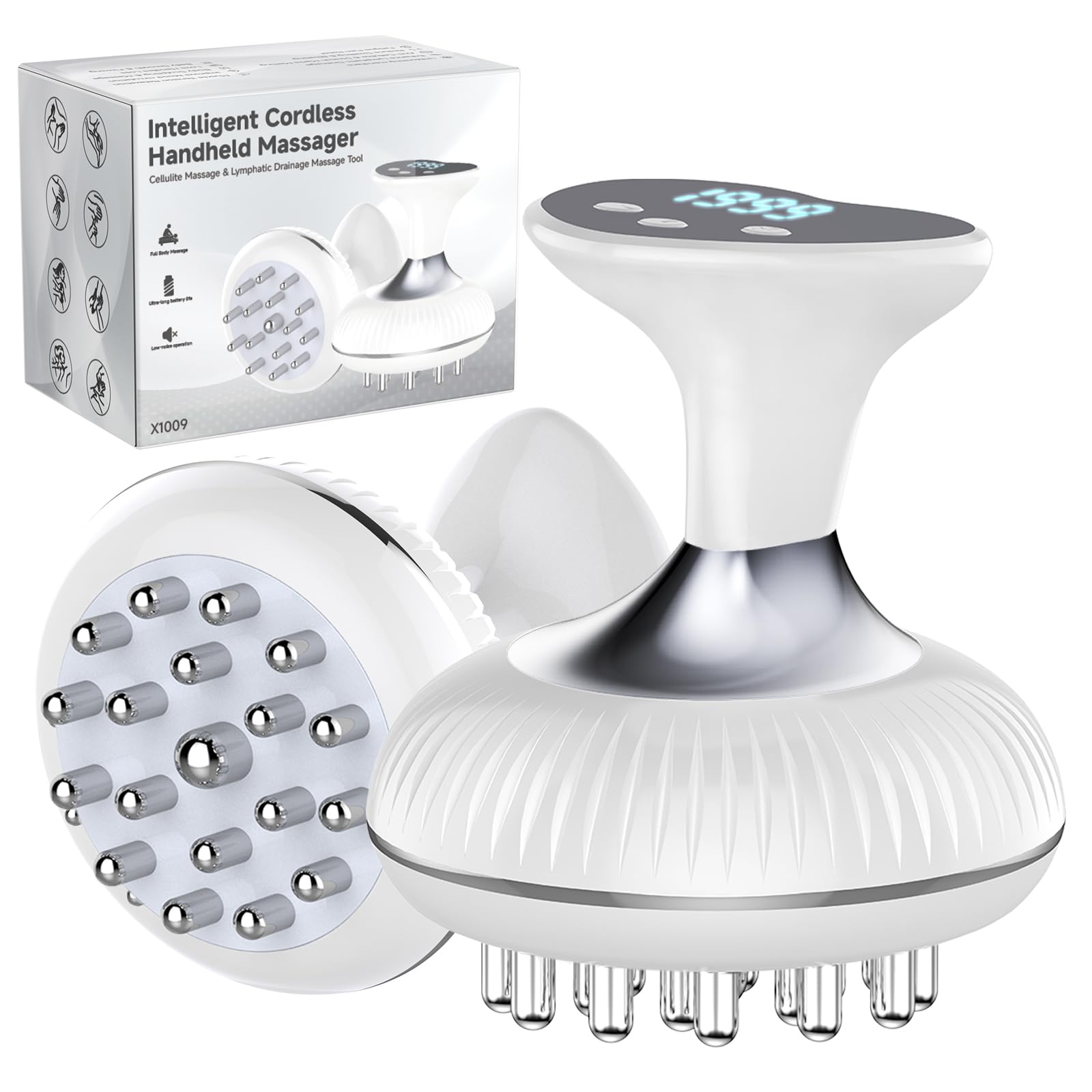 Choufaly lymphatic drainage massager front view showing compact design and ergonomic grip for full-body use.