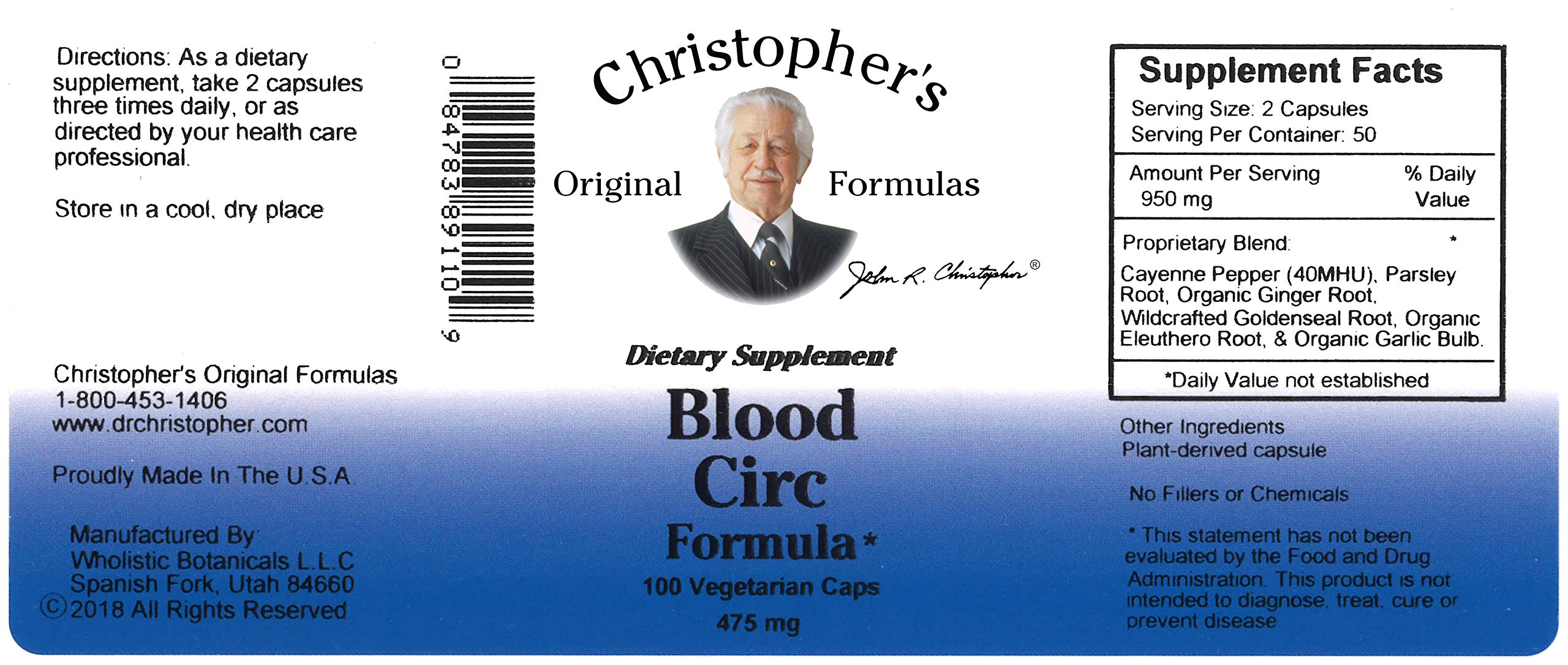 Christopher's Original Blood Circ Formula capsules showcasing easy daily supplement for vascular vitality.