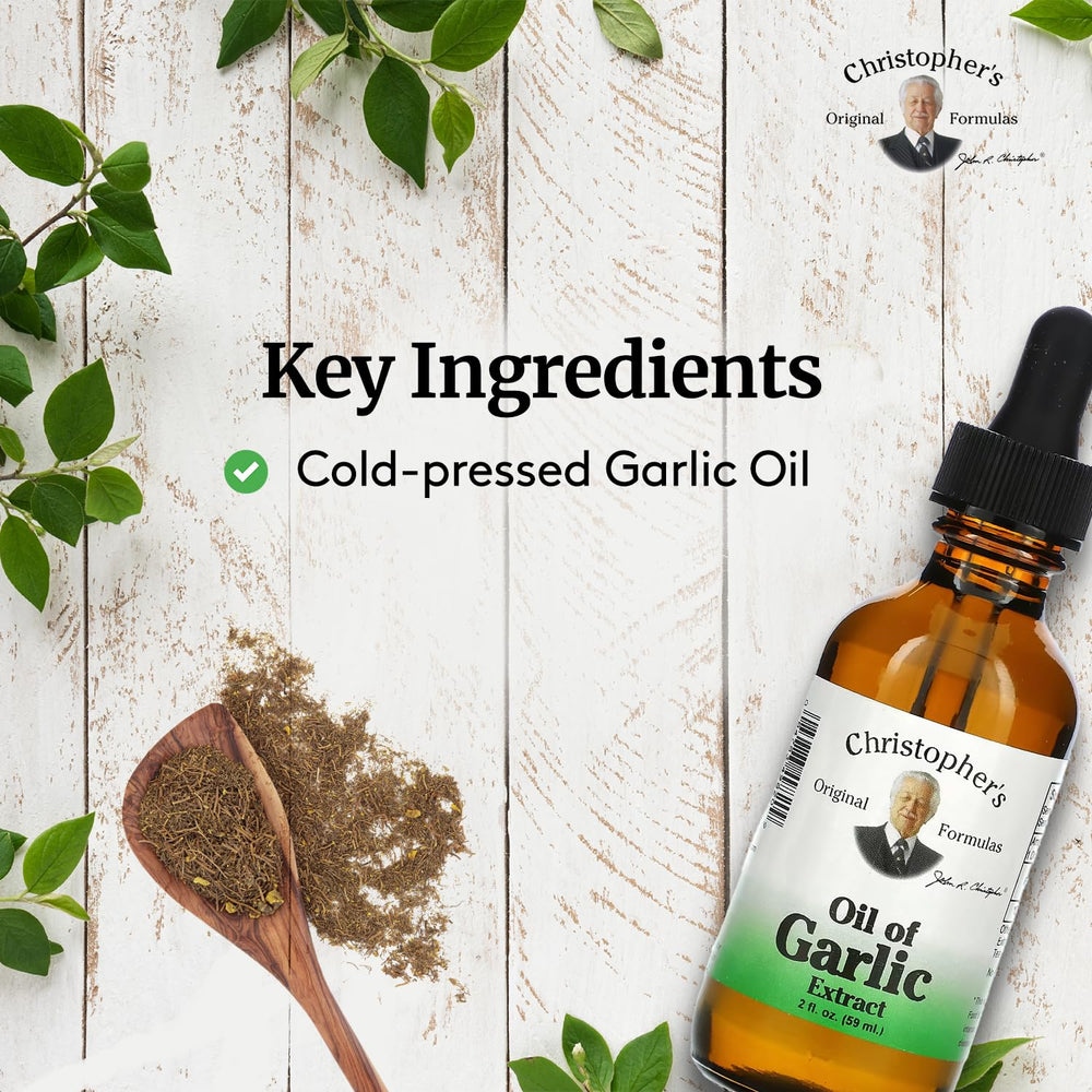 Christopher's Original Formulas cold-pressed garlic oil liquid supports topical application.
