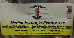 Christopher's Original Formulas Eyebright powder packaging label highlighting herbal eye support