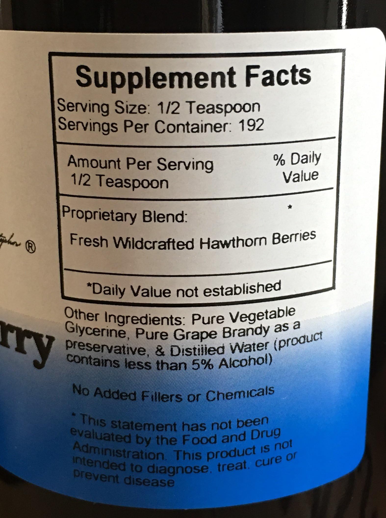 Label close-up from Christopher's Hawthorn Berry Heart Syrup with clean ingredients