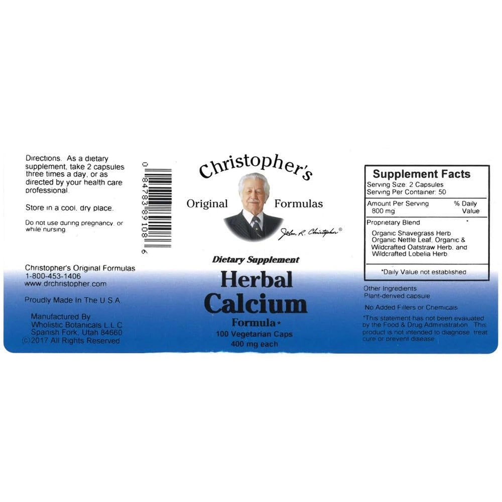 Christopher's Original Formulas Herbal Calcium capsules close-up highlights easy-to-swallow daily use