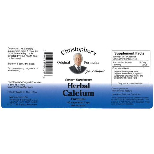 Christopher's Original Formulas Herbal Calcium capsules close-up highlights easy-to-swallow daily use