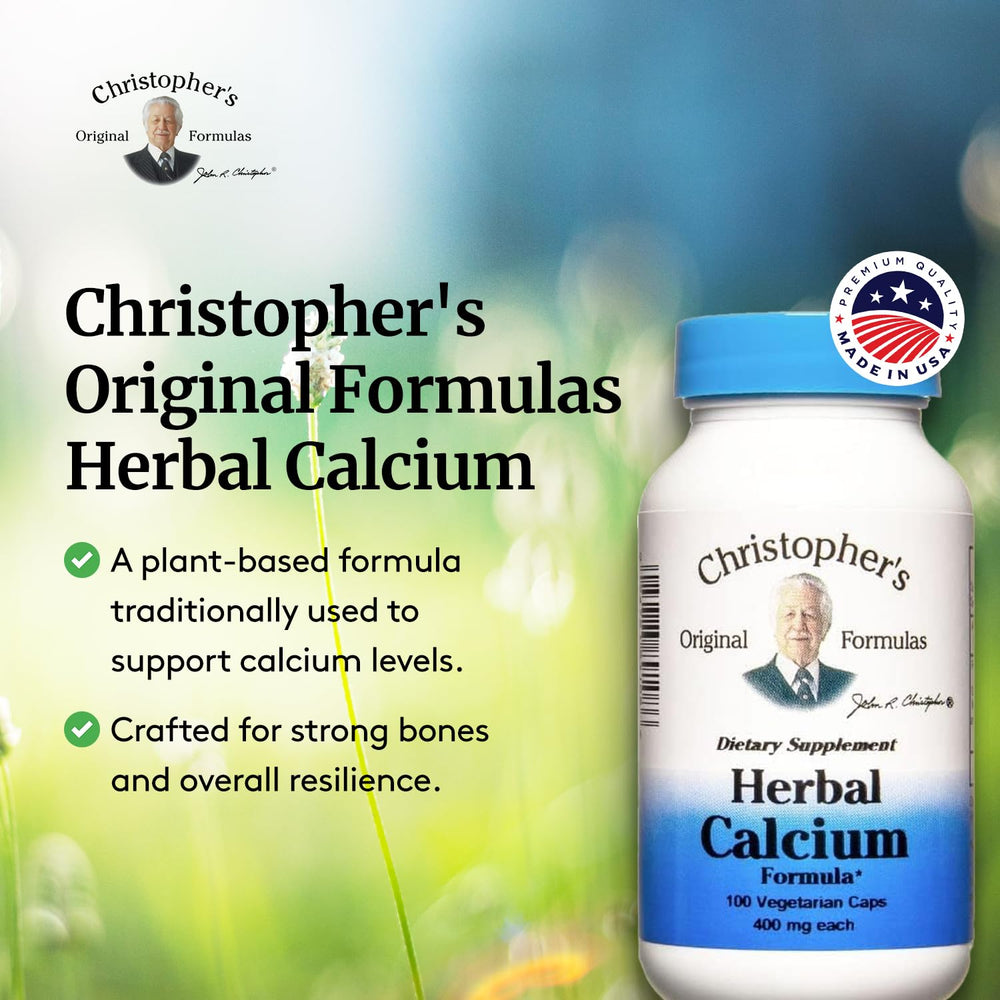 Christopher's Original Formulas Herbal Calcium label close-up communicates natural ingredients and packaging details