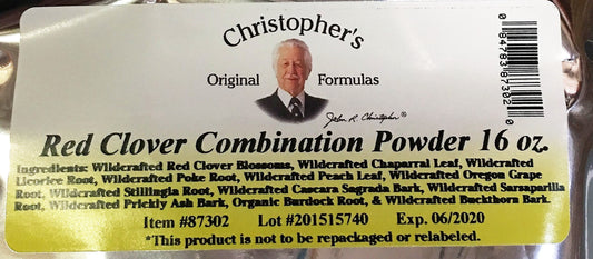 Christophers Original Formulas Red Clover powder label emphasizes clear dosing and versatile daily use.