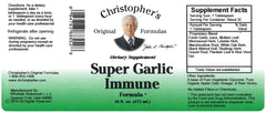 Christopher's Original Formulas Super Garlic Immune Syrup ingredients label, traditional herbal blend.
