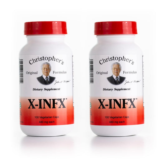 Christopher's Original Formulas X-INFX bottle close-up, showcasing natural immune support ingredients.