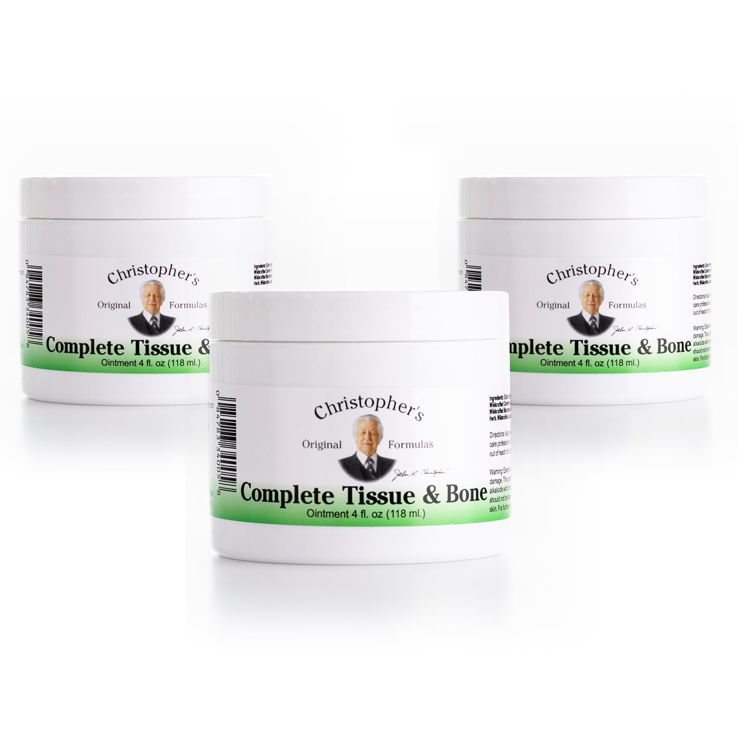 Christopher's Original Formulas tissue-bone ointment bottle close-up for targeted muscle support.