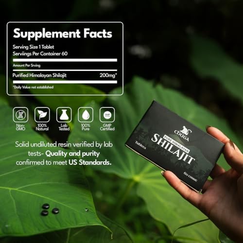 Chuga Shilajit tablets side-angle shot of compact tablets.