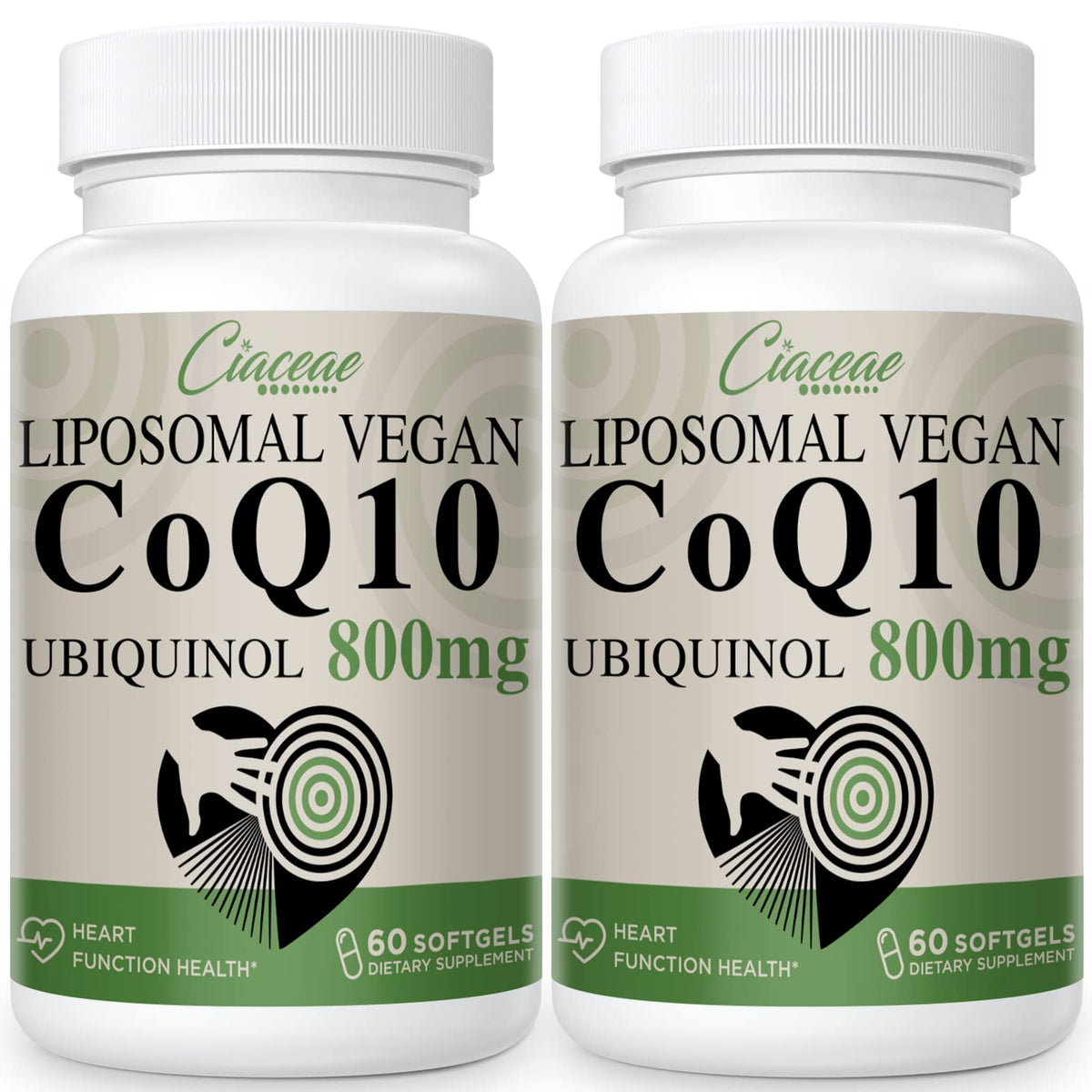Ciaceae liposomal CoQ10 800mg softgel bottle for easy daily antioxidant support.