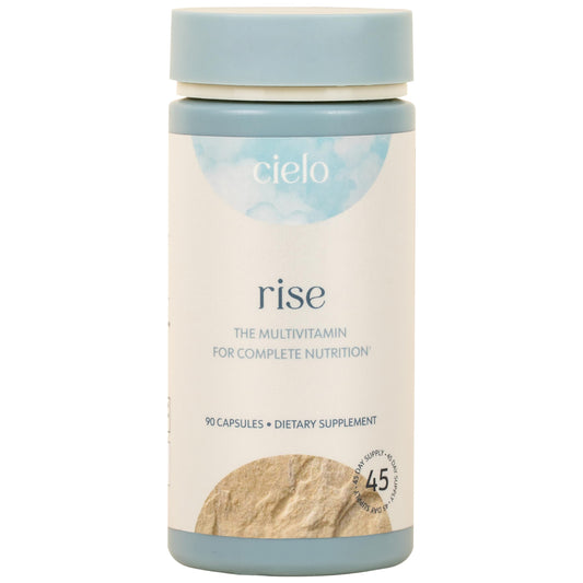 Cielo Rise multivitamin bottle front for complete daily nutrition and energy support