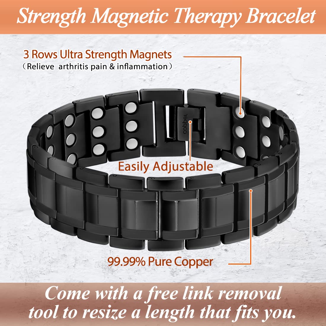 Cigmag open design bracelet demonstrating adjustable fit for comfort.