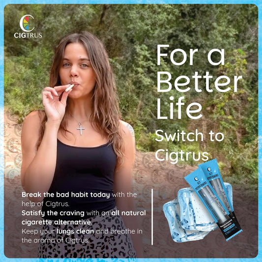 Cigtrus inhaler closeup showing icy peppermint aroma for breath refresh