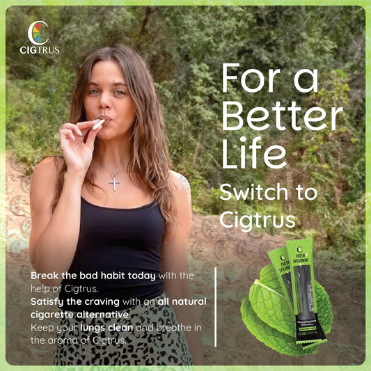 Cigtrus inhaler closeup spearmint aroma showcasing natural scent relief.