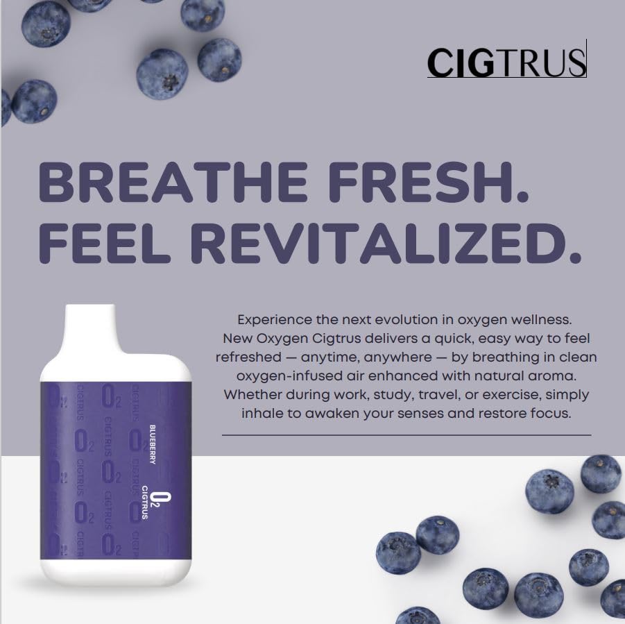 Cigtrus O₂ Inhaler blueberry finish delivers nicotine-free aroma and a crisp breath.