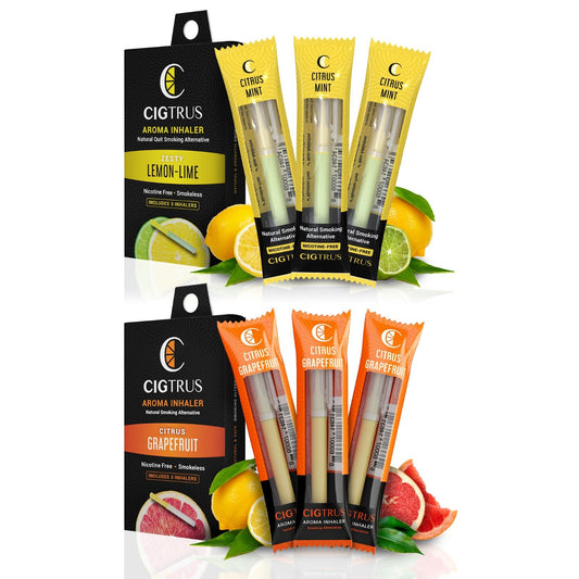 Cigtrus quit smoking inhaler packaging with grapefruit and lemon lime aroma