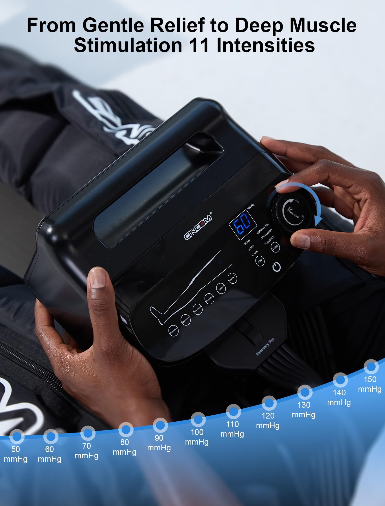 CINCOM massage modes sequence and circulation offer dynamic therapy options.