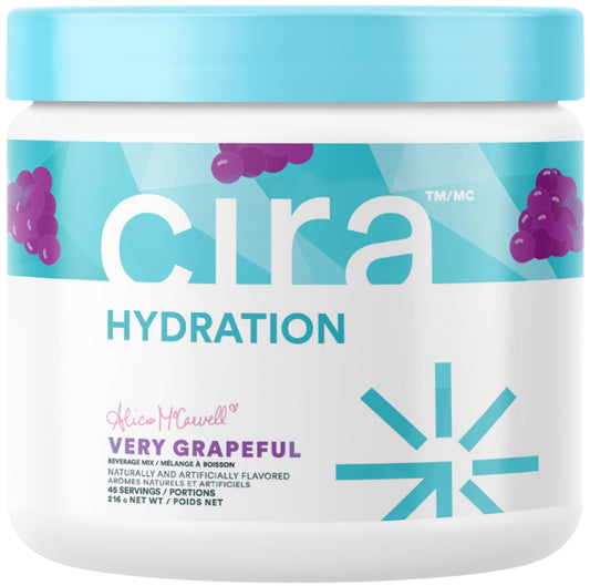 Cira Hydration Powder bottle showing electrolyte blend for daily hydration.